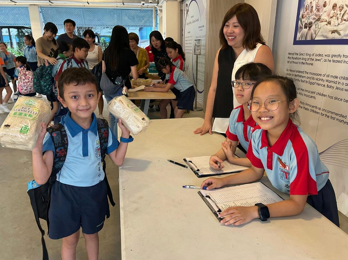Students donating food to the Food from the Heart Donation Drive.